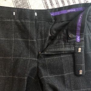 Ralph Lauren Purple Label Grey Windowpane Wool Cashmere Trousers